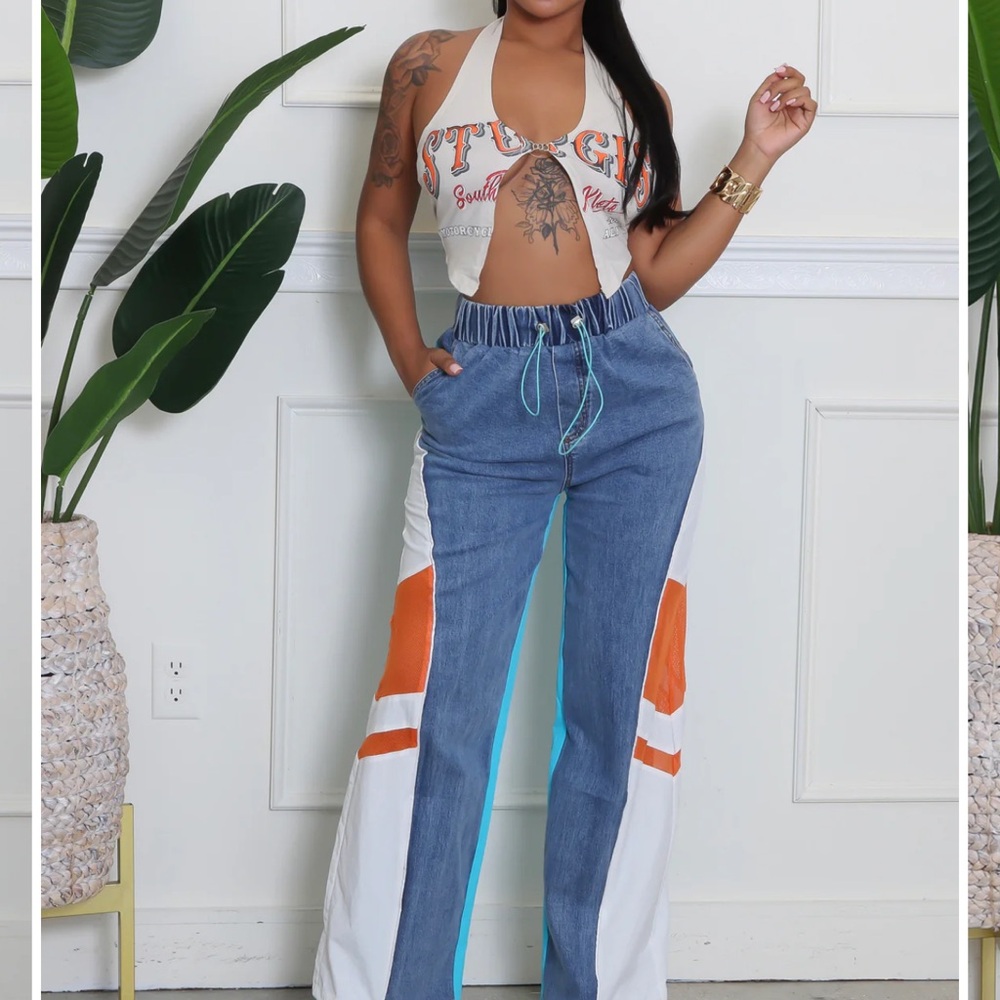 Stylish Halter Top and Colorblock Pants Set